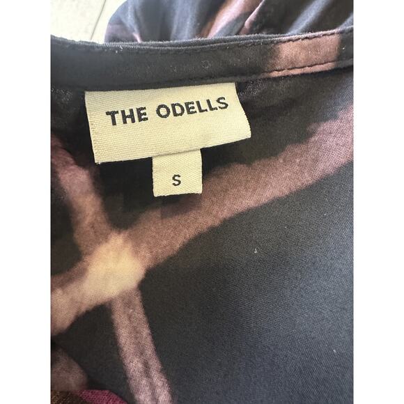 The Odells Seville Ruffle Maxi Dress Printed Tie Belt Pockets Black Size Small - Picture 9 of 16